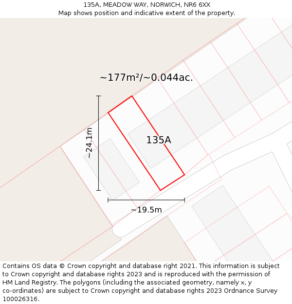 135A, MEADOW WAY, NORWICH, NR6 6XX: Plot and title map