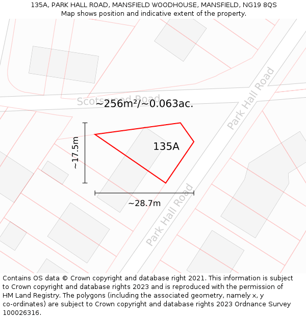 135A, PARK HALL ROAD, MANSFIELD WOODHOUSE, MANSFIELD, NG19 8QS: Plot and title map