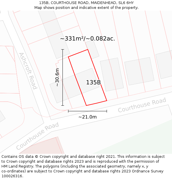 135B, COURTHOUSE ROAD, MAIDENHEAD, SL6 6HY: Plot and title map