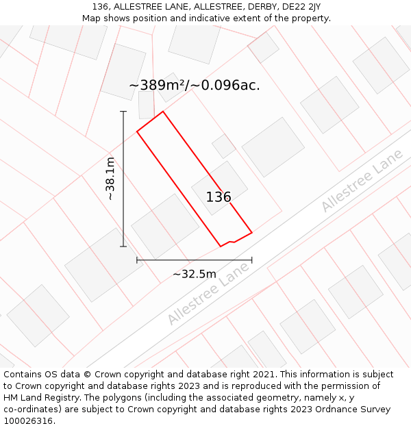 136, ALLESTREE LANE, ALLESTREE, DERBY, DE22 2JY: Plot and title map