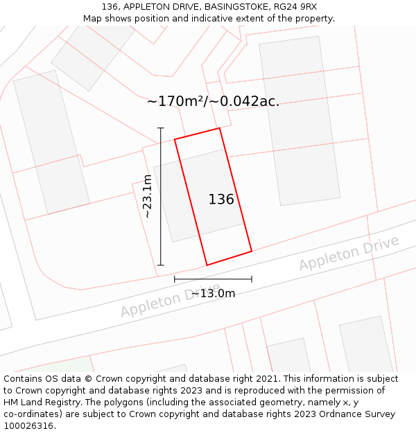 136, APPLETON DRIVE, BASINGSTOKE, RG24 9RX: Plot and title map