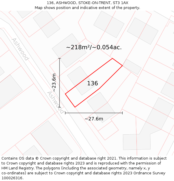 136, ASHWOOD, STOKE-ON-TRENT, ST3 1AX: Plot and title map