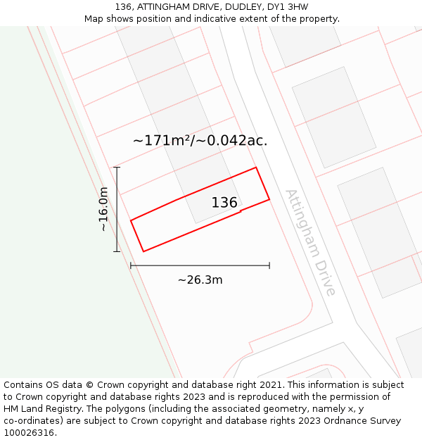 136, ATTINGHAM DRIVE, DUDLEY, DY1 3HW: Plot and title map