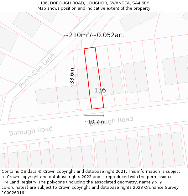 136, BOROUGH ROAD, LOUGHOR, SWANSEA, SA4 6RY: Plot and title map