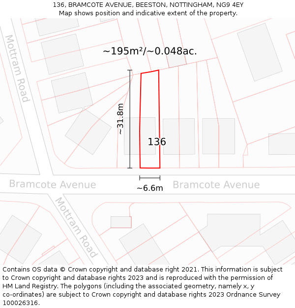 136, BRAMCOTE AVENUE, BEESTON, NOTTINGHAM, NG9 4EY: Plot and title map