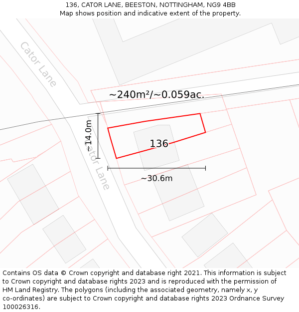 136, CATOR LANE, BEESTON, NOTTINGHAM, NG9 4BB: Plot and title map