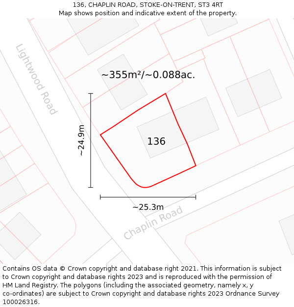 136, CHAPLIN ROAD, STOKE-ON-TRENT, ST3 4RT: Plot and title map