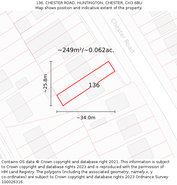 136, CHESTER ROAD, HUNTINGTON, CHESTER, CH3 6BU: Plot and title map