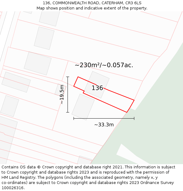 136, COMMONWEALTH ROAD, CATERHAM, CR3 6LS: Plot and title map