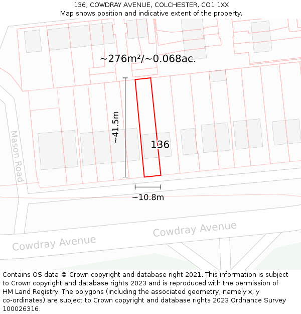 136, COWDRAY AVENUE, COLCHESTER, CO1 1XX: Plot and title map