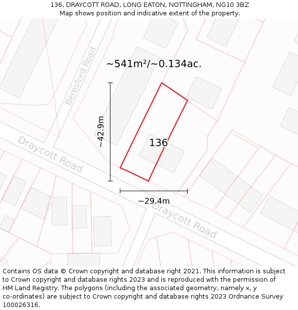 136, DRAYCOTT ROAD, LONG EATON, NOTTINGHAM, NG10 3BZ: Plot and title map