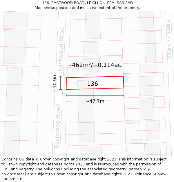 136, EASTWOOD ROAD, LEIGH-ON-SEA, SS9 3AD: Plot and title map