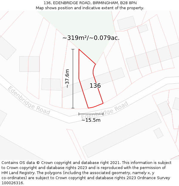 136, EDENBRIDGE ROAD, BIRMINGHAM, B28 8PN: Plot and title map