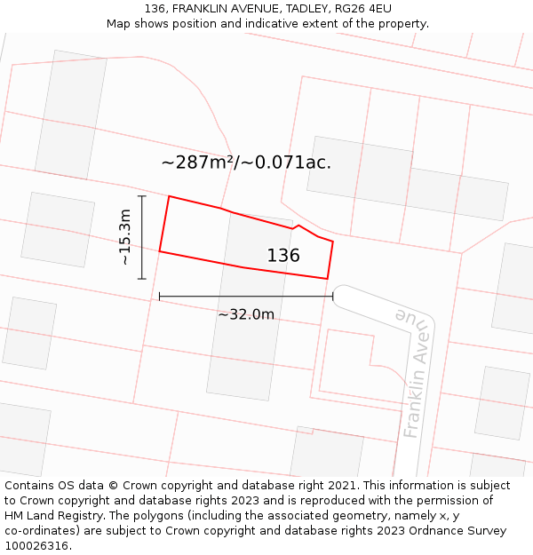 136, FRANKLIN AVENUE, TADLEY, RG26 4EU: Plot and title map