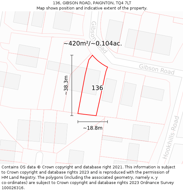 136, GIBSON ROAD, PAIGNTON, TQ4 7LT: Plot and title map