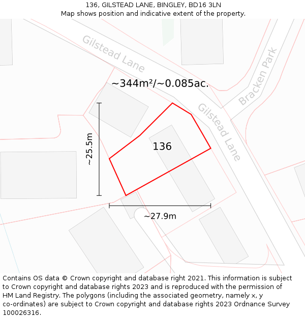 136, GILSTEAD LANE, BINGLEY, BD16 3LN: Plot and title map