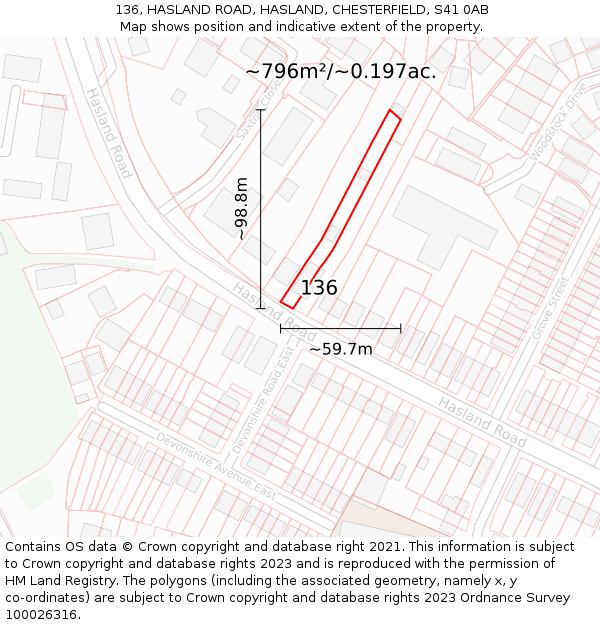 136, HASLAND ROAD, HASLAND, CHESTERFIELD, S41 0AB: Plot and title map