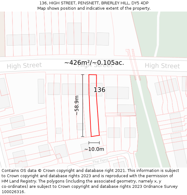 136, HIGH STREET, PENSNETT, BRIERLEY HILL, DY5 4DP: Plot and title map