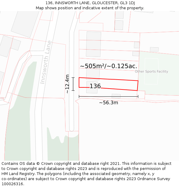 136, INNSWORTH LANE, GLOUCESTER, GL3 1DJ: Plot and title map