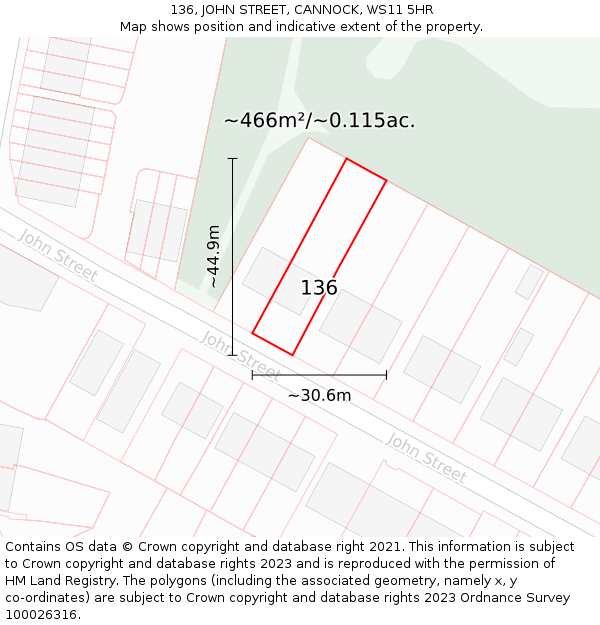 136, JOHN STREET, CANNOCK, WS11 5HR: Plot and title map