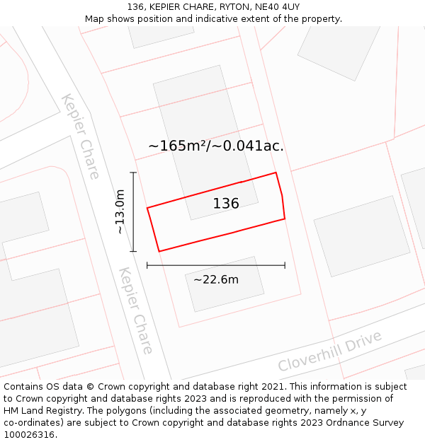 136, KEPIER CHARE, RYTON, NE40 4UY: Plot and title map