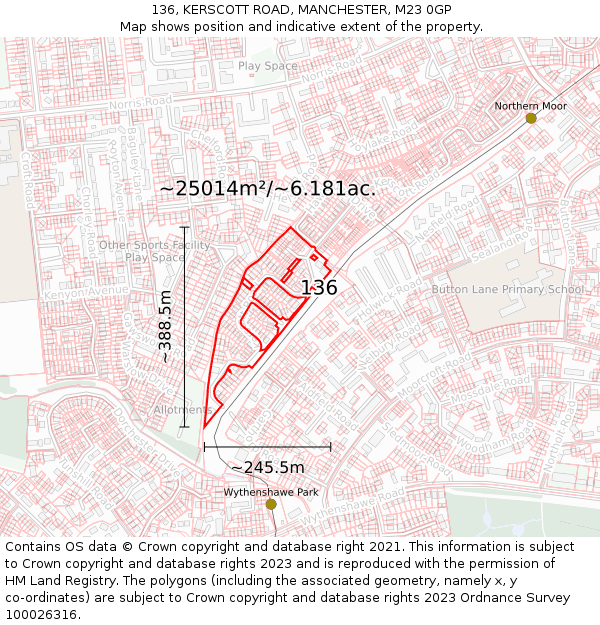 136, KERSCOTT ROAD, MANCHESTER, M23 0GP: Plot and title map