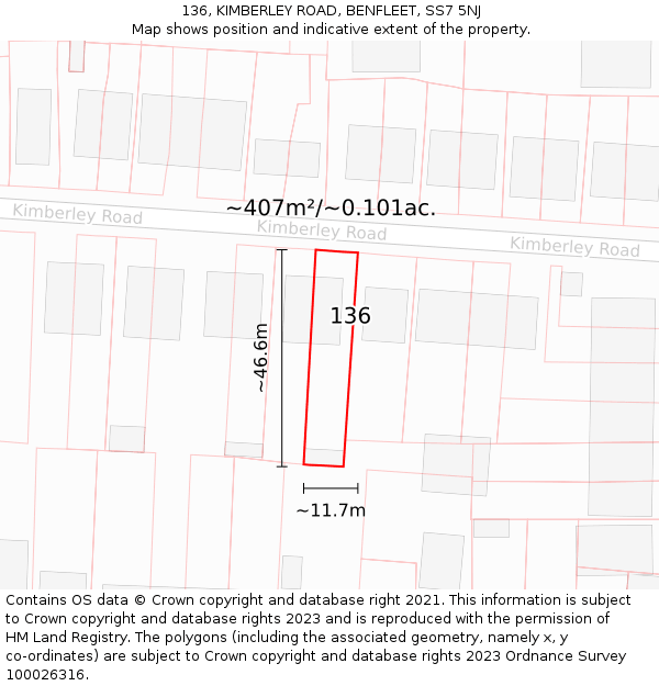 136, KIMBERLEY ROAD, BENFLEET, SS7 5NJ: Plot and title map