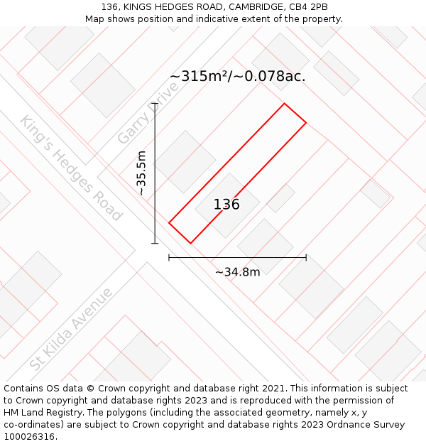 136, KINGS HEDGES ROAD, CAMBRIDGE, CB4 2PB: Plot and title map