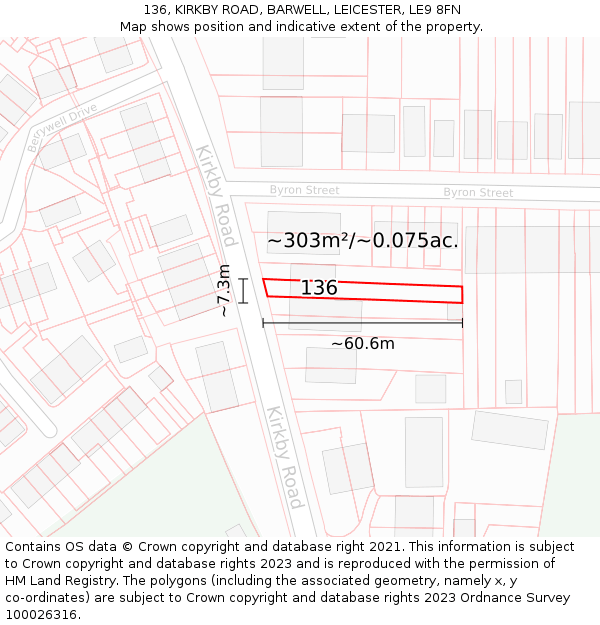 136, KIRKBY ROAD, BARWELL, LEICESTER, LE9 8FN: Plot and title map