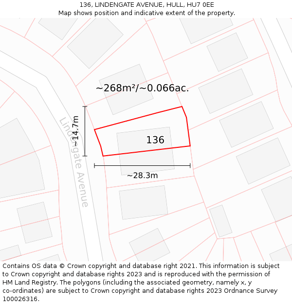 136, LINDENGATE AVENUE, HULL, HU7 0EE: Plot and title map