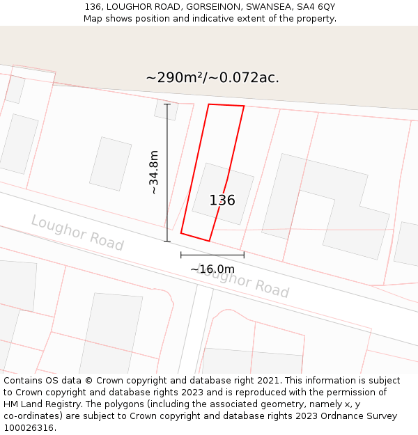 136, LOUGHOR ROAD, GORSEINON, SWANSEA, SA4 6QY: Plot and title map