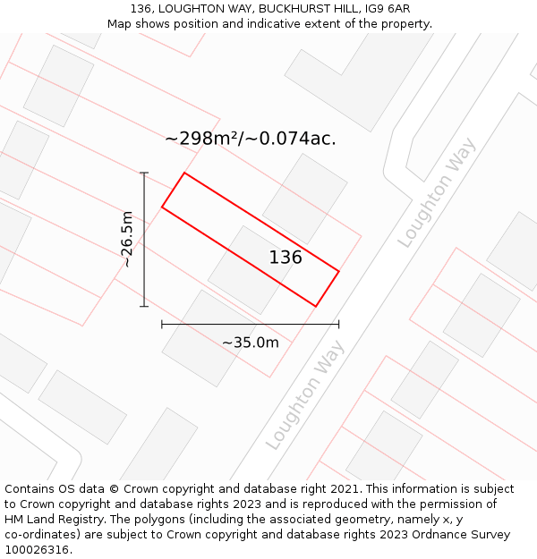 136, LOUGHTON WAY, BUCKHURST HILL, IG9 6AR: Plot and title map