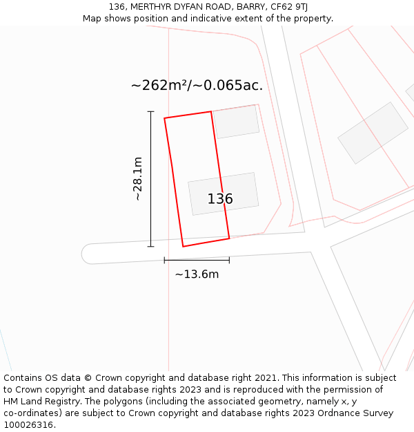 136, MERTHYR DYFAN ROAD, BARRY, CF62 9TJ: Plot and title map