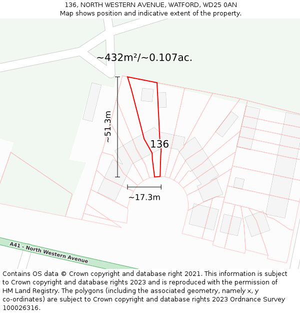 136, NORTH WESTERN AVENUE, WATFORD, WD25 0AN: Plot and title map