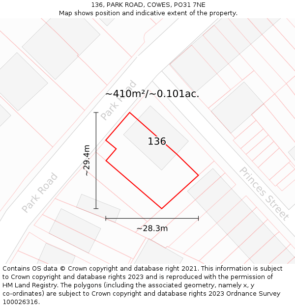 136, PARK ROAD, COWES, PO31 7NE: Plot and title map