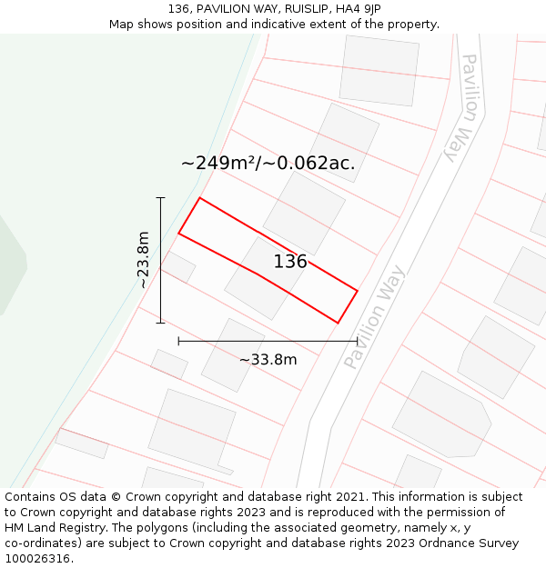 136, PAVILION WAY, RUISLIP, HA4 9JP: Plot and title map