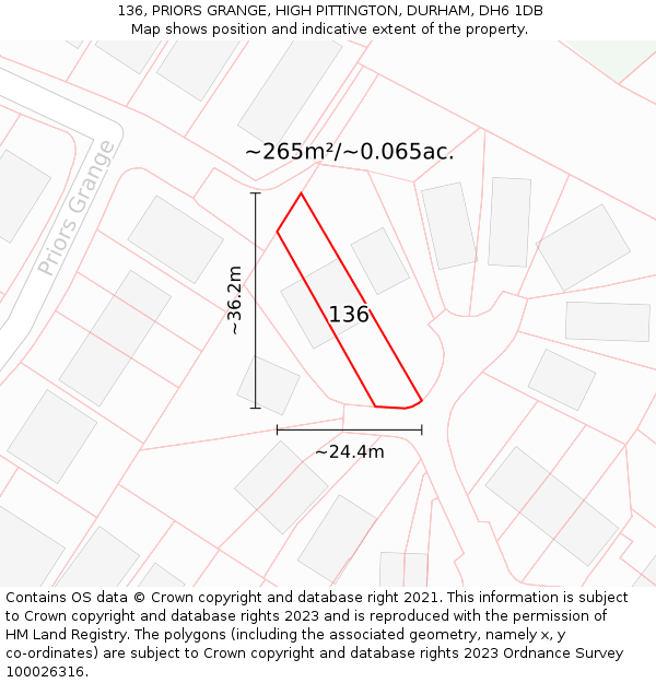 136, PRIORS GRANGE, HIGH PITTINGTON, DURHAM, DH6 1DB: Plot and title map