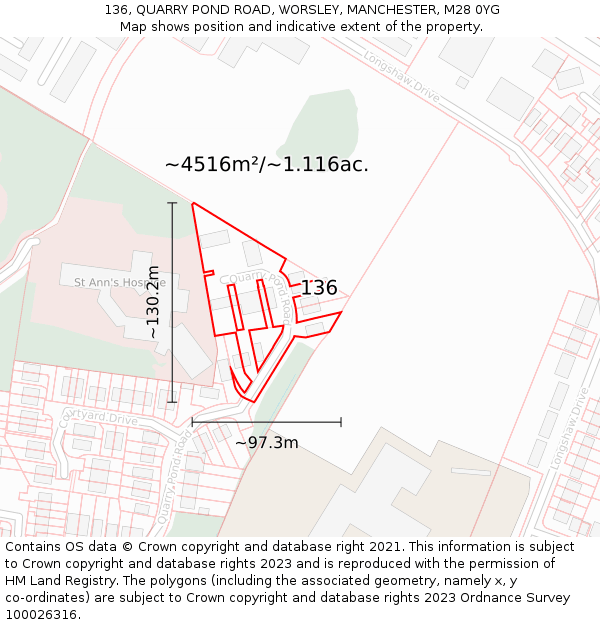 136, QUARRY POND ROAD, WORSLEY, MANCHESTER, M28 0YG: Plot and title map