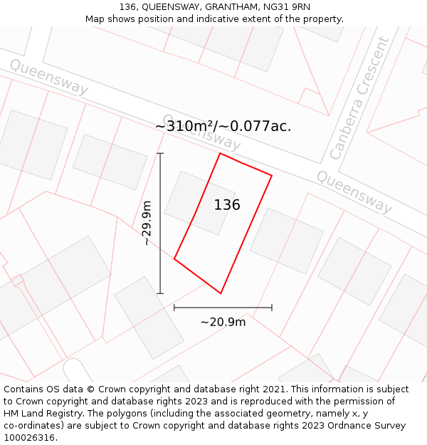 136, QUEENSWAY, GRANTHAM, NG31 9RN: Plot and title map