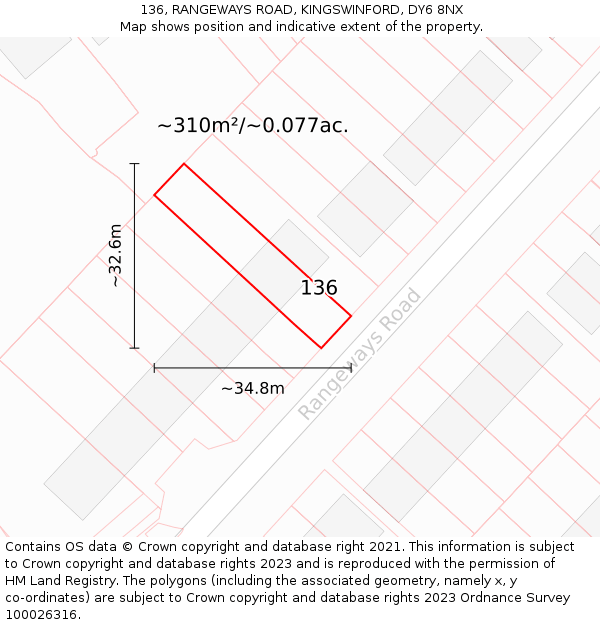 136, RANGEWAYS ROAD, KINGSWINFORD, DY6 8NX: Plot and title map