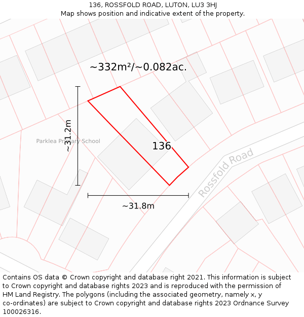 136, ROSSFOLD ROAD, LUTON, LU3 3HJ: Plot and title map