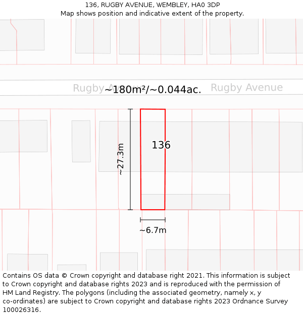 136, RUGBY AVENUE, WEMBLEY, HA0 3DP: Plot and title map