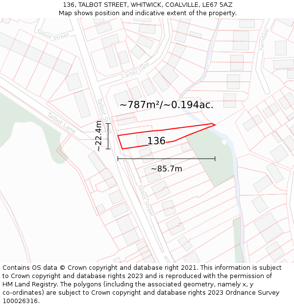 136, TALBOT STREET, WHITWICK, COALVILLE, LE67 5AZ: Plot and title map