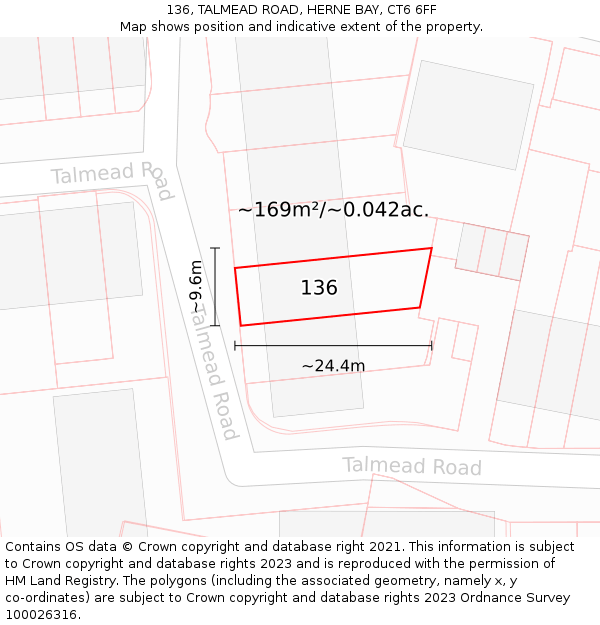 136, TALMEAD ROAD, HERNE BAY, CT6 6FF: Plot and title map