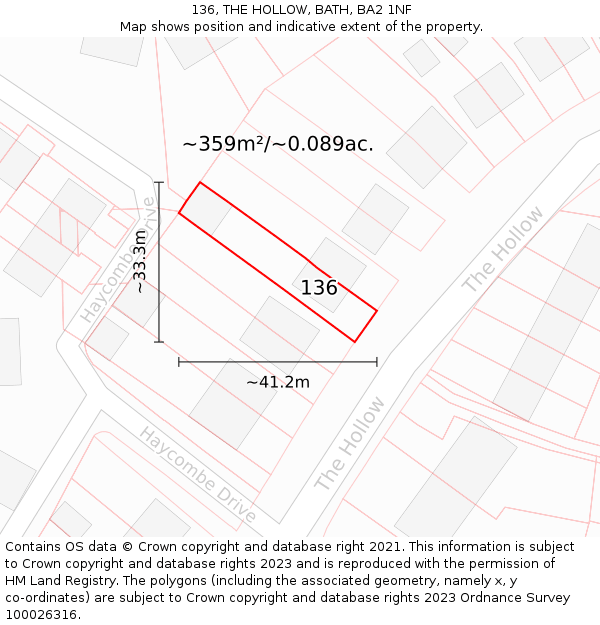 136, THE HOLLOW, BATH, BA2 1NF: Plot and title map