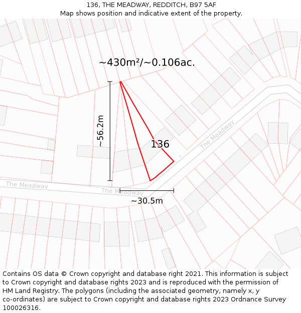 136, THE MEADWAY, REDDITCH, B97 5AF: Plot and title map