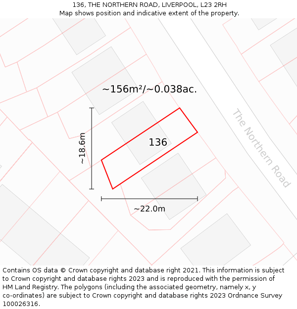 136, THE NORTHERN ROAD, LIVERPOOL, L23 2RH: Plot and title map