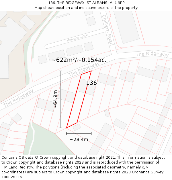 136, THE RIDGEWAY, ST ALBANS, AL4 9PP: Plot and title map