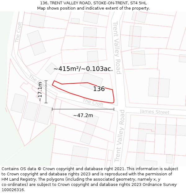 136, TRENT VALLEY ROAD, STOKE-ON-TRENT, ST4 5HL: Plot and title map