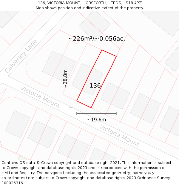 136, VICTORIA MOUNT, HORSFORTH, LEEDS, LS18 4PZ: Plot and title map